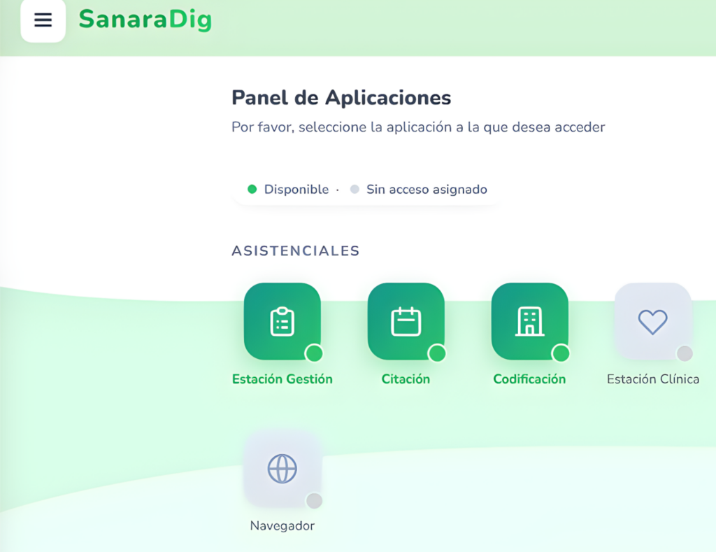 Panel principal de Sanara-dig